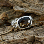smoky quartz Halo Indian Sterling Silver Brown Gemstone Slim Boho Ring Jewellery
