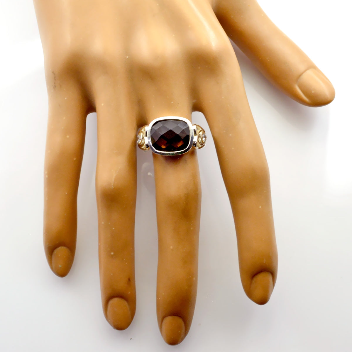 smoky quartz Halo Indian Sterling Silver Brown Gemstone Slim Boho Ring Jewellery