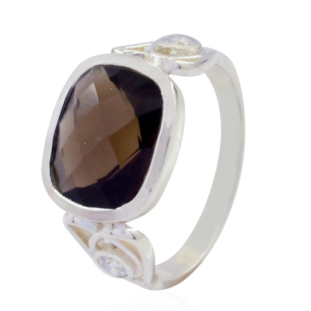 smoky quartz Halo Indian Sterling Silver Brown Gemstone Slim Boho Ring Jewellery