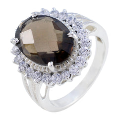 Smoky Quartz Halo Egyptian 92.5 Silver Brown Gemstone Classic Signet Ring Jewelry