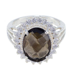 Smoky Quartz Halo Egyptian 92.5 Silver Brown Gemstone Classic Signet Ring Jewelry