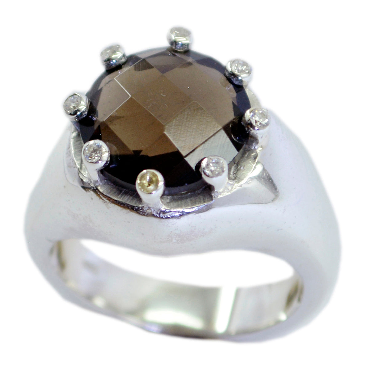smoky quartz Halo Russian Silver Brown Gemstones Versatile Trendy Ring Jewelry