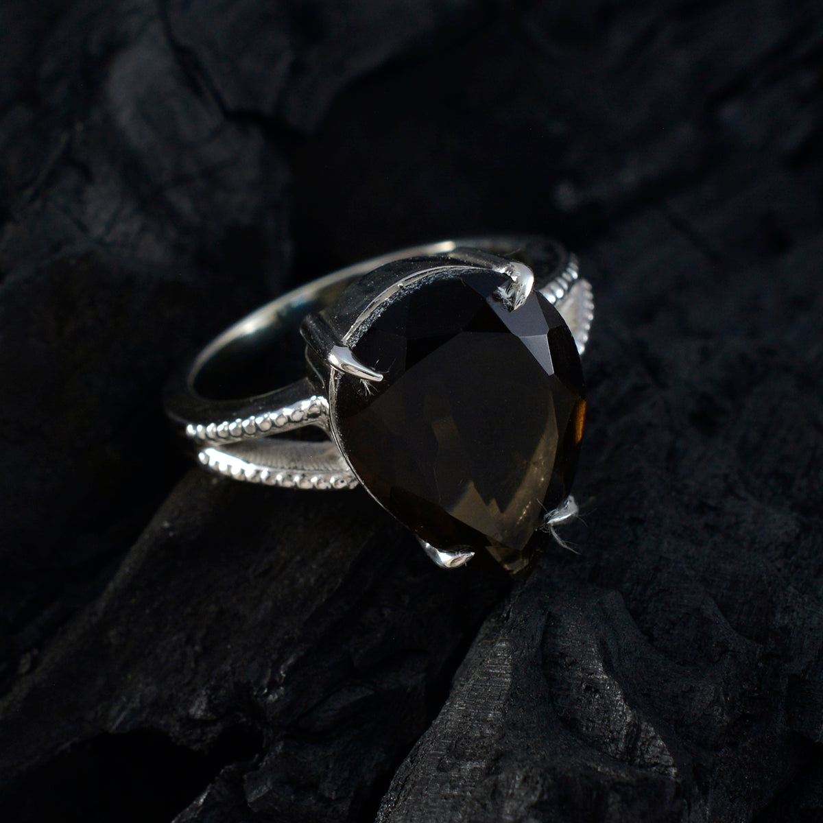 smoky quartz Solitaire Russian 925 Sterling Silver Brown Gems Versatile Sophisticated Ring Jewellery
