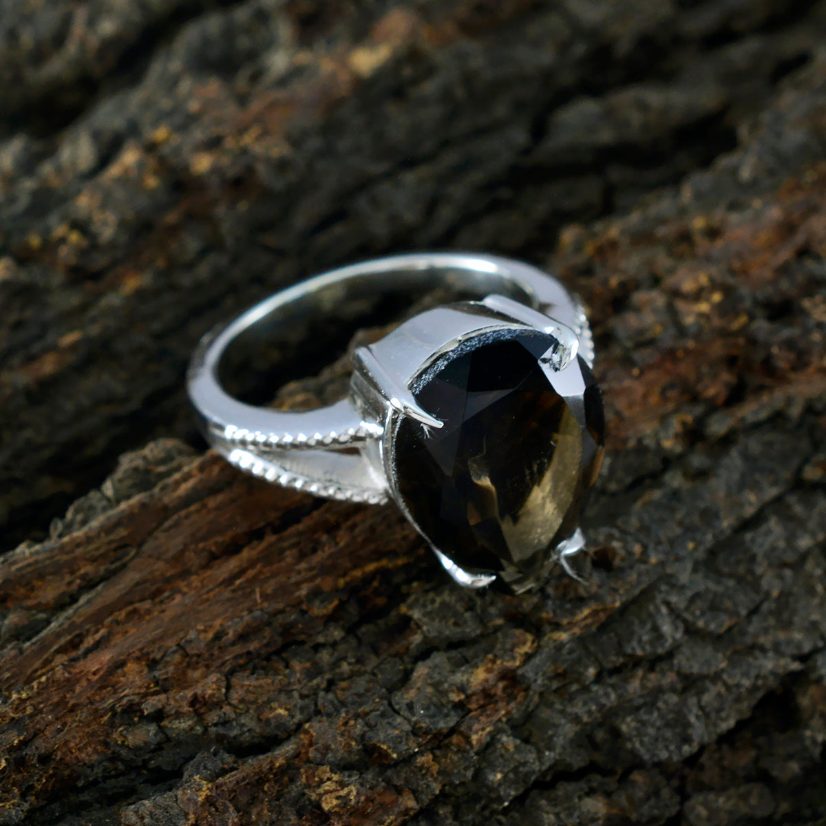 smoky quartz Solitaire Russian 925 Sterling Silver Brown Gems Versatile Sophisticated Ring Jewellery
