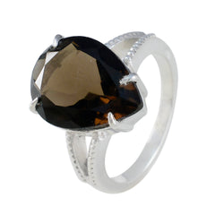 smoky quartz Solitaire Russian 925 Sterling Silver Brown Gems Versatile Sophisticated Ring Jewellery