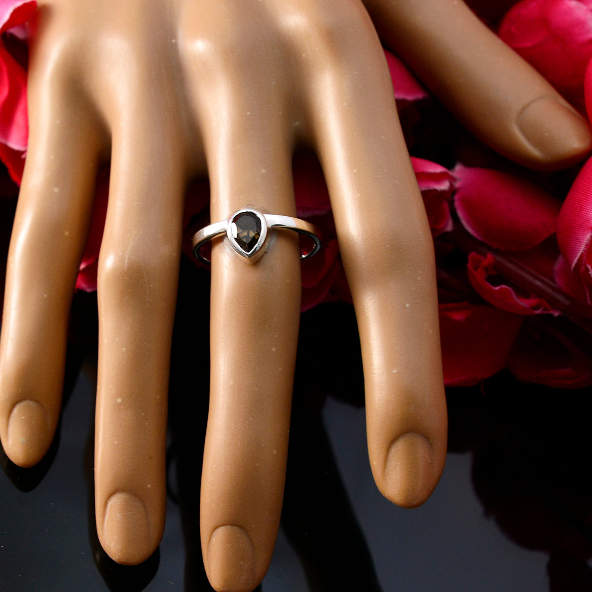 Smoky Quartz Solitaire Turkish 925 Sterling Silver Brown Gemstones Dainty Fairytale Ring Jewelry