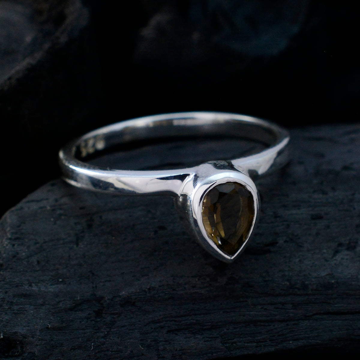 Smoky Quartz Solitaire Turkish 925 Sterling Silver Brown Gemstones Dainty Fairytale Ring Jewelry