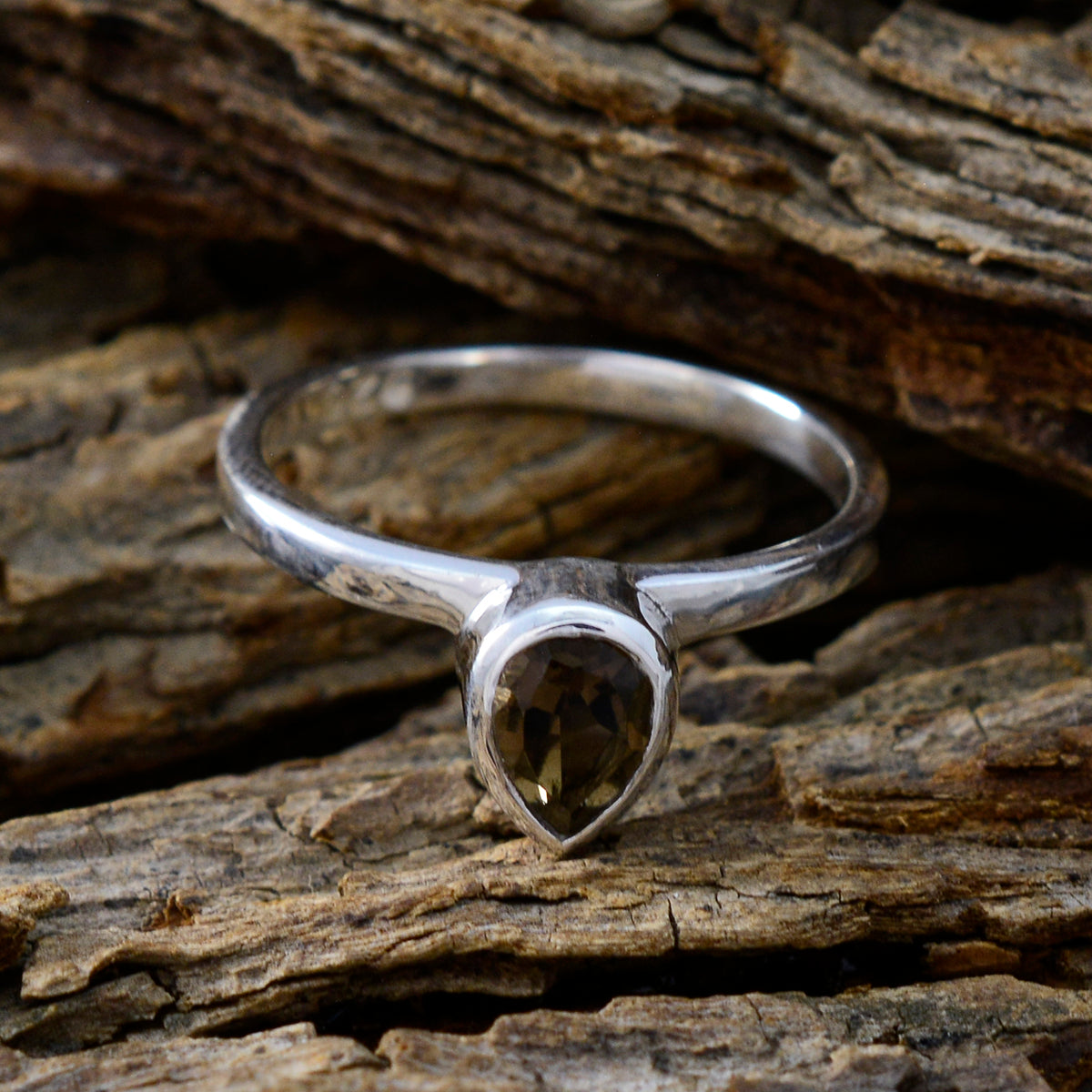 Smoky Quartz Solitaire Turkish 925 Sterling Silver Brown Gemstones Dainty Fairytale Ring Jewelry