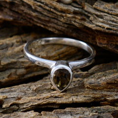 Smoky Quartz Solitaire Turkish 925 Sterling Silver Brown Gemstones Dainty Fairytale Ring Jewelry