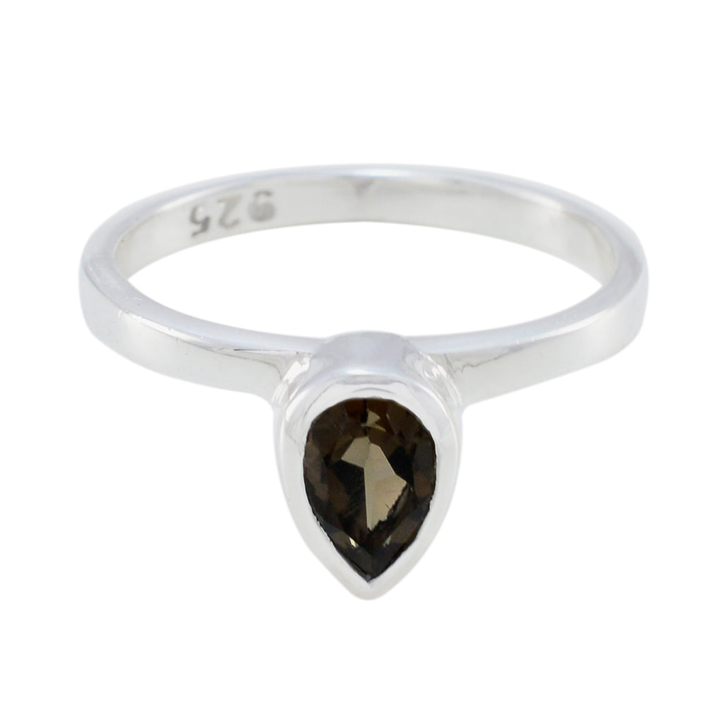 Smoky Quartz Solitaire Turkish 925 Sterling Silver Brown Gemstones Dainty Fairytale Ring Jewelry