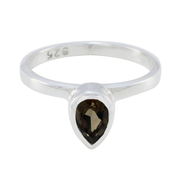 Smoky Quartz Solitaire Turkish 925 Sterling Silver Brown Gemstones Dainty Fairytale Ring Jewelry