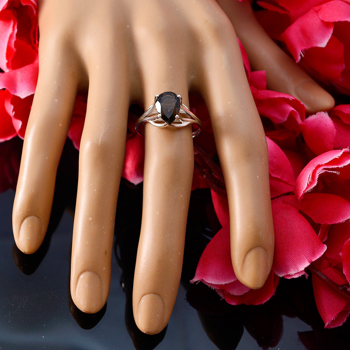 smoky quartz Solitaire Turkish Silver Brown Gems Delicate propsel Ring Jewellery