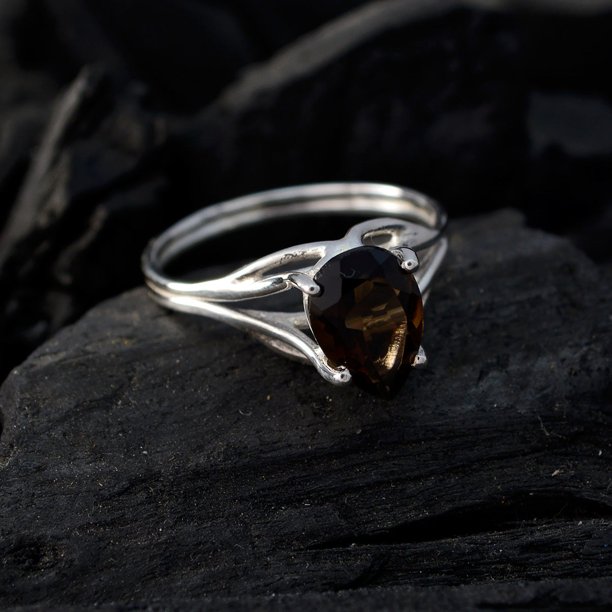 smoky quartz Solitaire Turkish Silver Brown Gems Delicate propsel Ring Jewellery