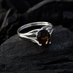 smoky quartz Solitaire Turkish Silver Brown Gems Delicate propsel Ring Jewellery