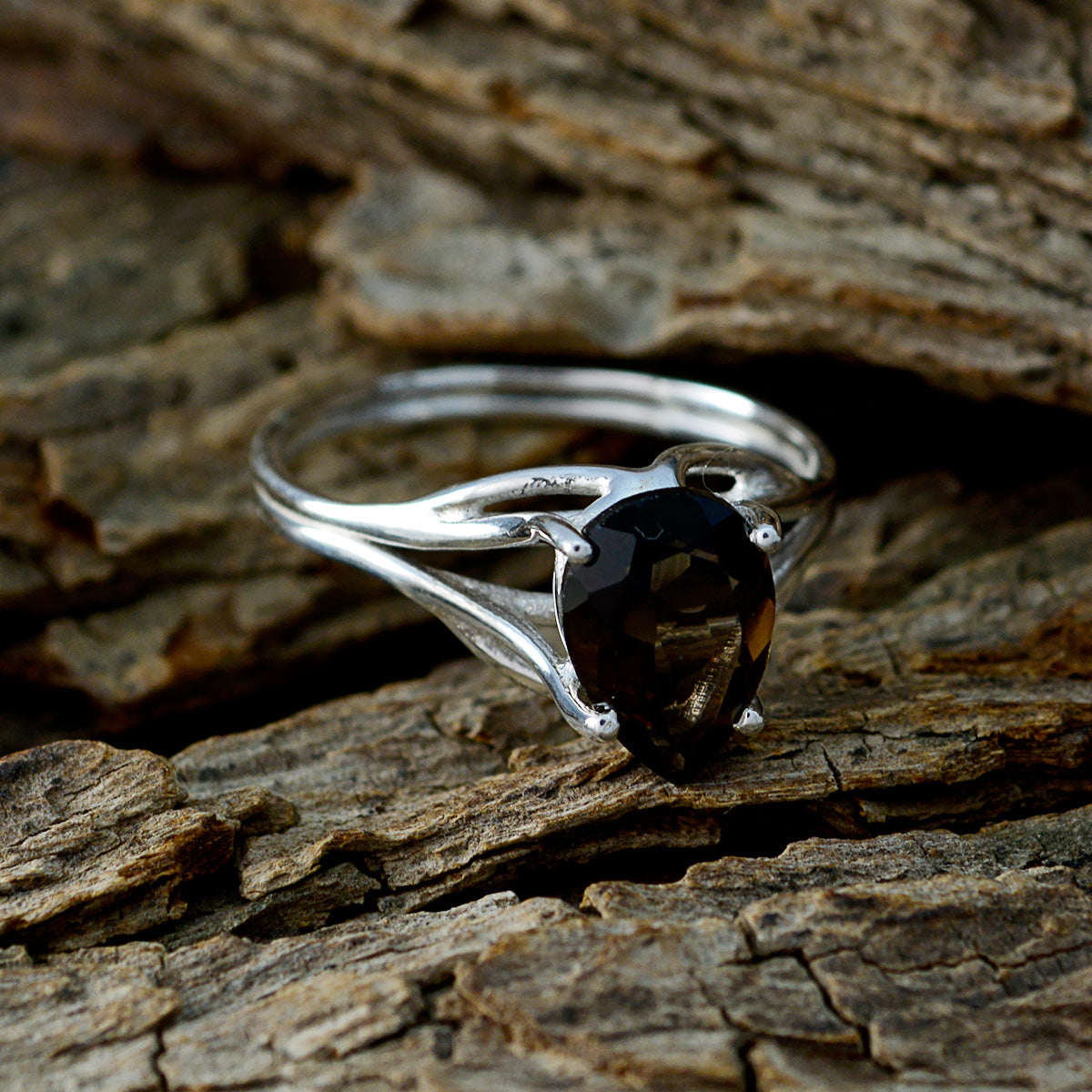 smoky quartz Solitaire Turkish Silver Brown Gems Delicate propsel Ring Jewellery