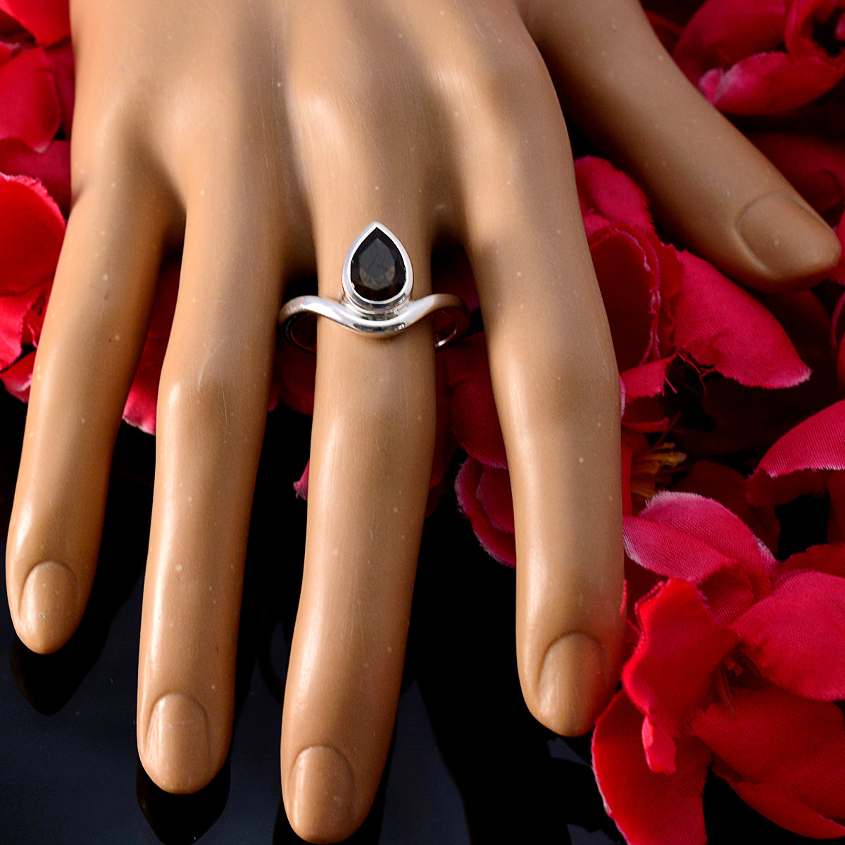 smoky quartz Solitaire French Sterling Silver Brown Gems Slim Fairytale Ring Jewellery