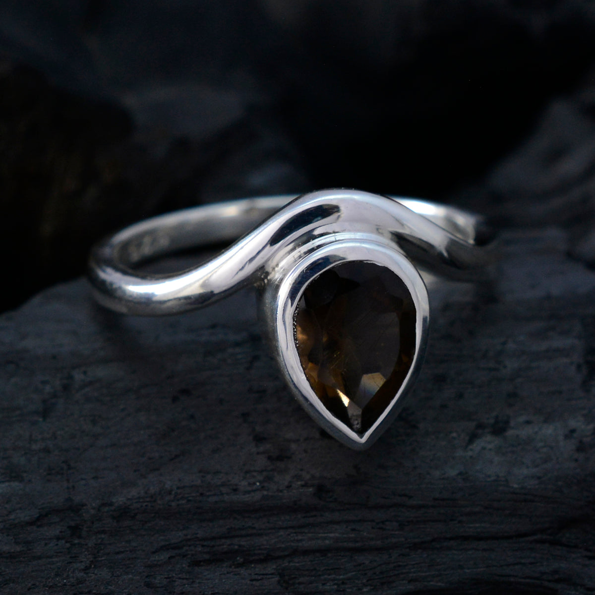 smoky quartz Solitaire French Sterling Silver Brown Gems Slim Fairytale Ring Jewellery