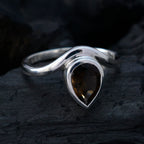 smoky quartz Solitaire French Sterling Silver Brown Gems Slim Fairytale Ring Jewellery