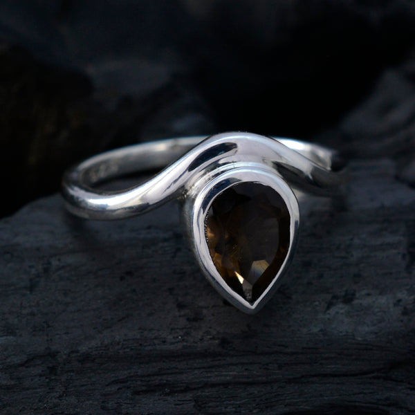 smoky quartz Solitaire French Sterling Silver Brown Gems Slim Fairytale Ring Jewellery