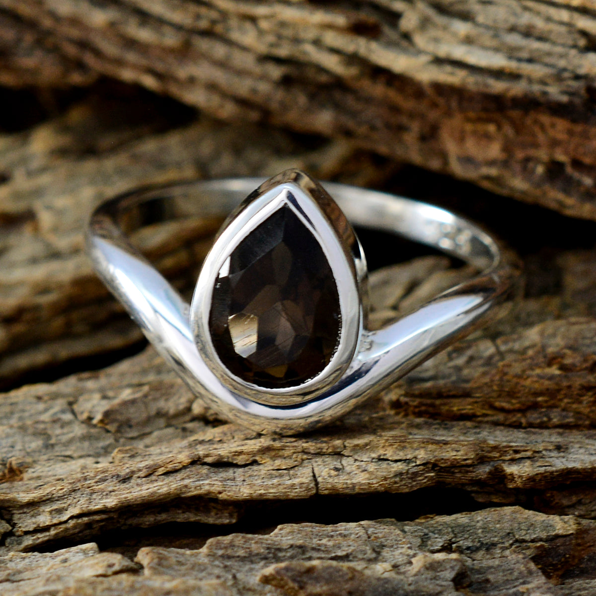 smoky quartz Solitaire French Sterling Silver Brown Gems Slim Fairytale Ring Jewellery
