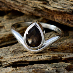 smoky quartz Solitaire French Sterling Silver Brown Gems Slim Fairytale Ring Jewellery