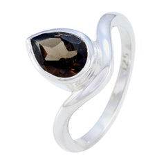 smoky quartz Solitaire French Sterling Silver Brown Gems Slim Fairytale Ring Jewellery