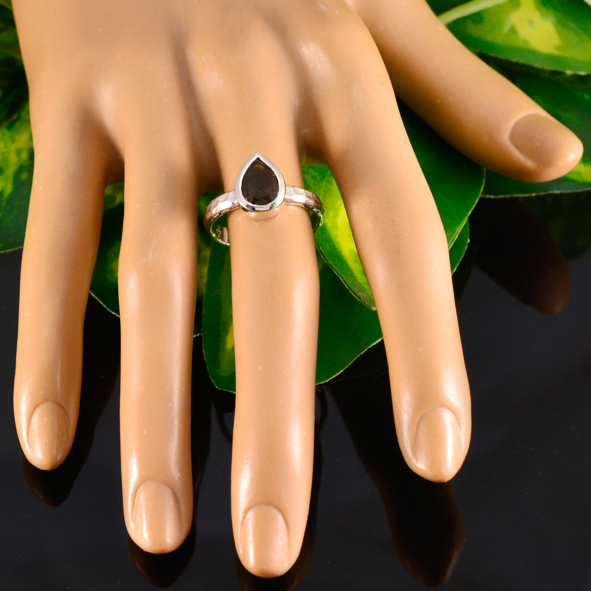 Smoky Quartz Solitaire Indian Silver Brown Gems Featherlight Graceful Ring Jewelry