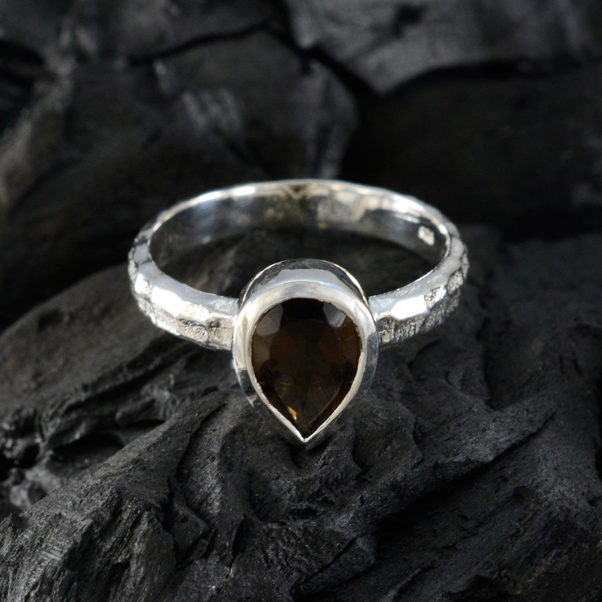 Smoky Quartz Solitaire Indian Silver Brown Gems Featherlight Graceful Ring Jewelry