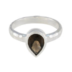 Smoky Quartz Solitaire Indian Silver Brown Gems Featherlight Graceful Ring Jewelry