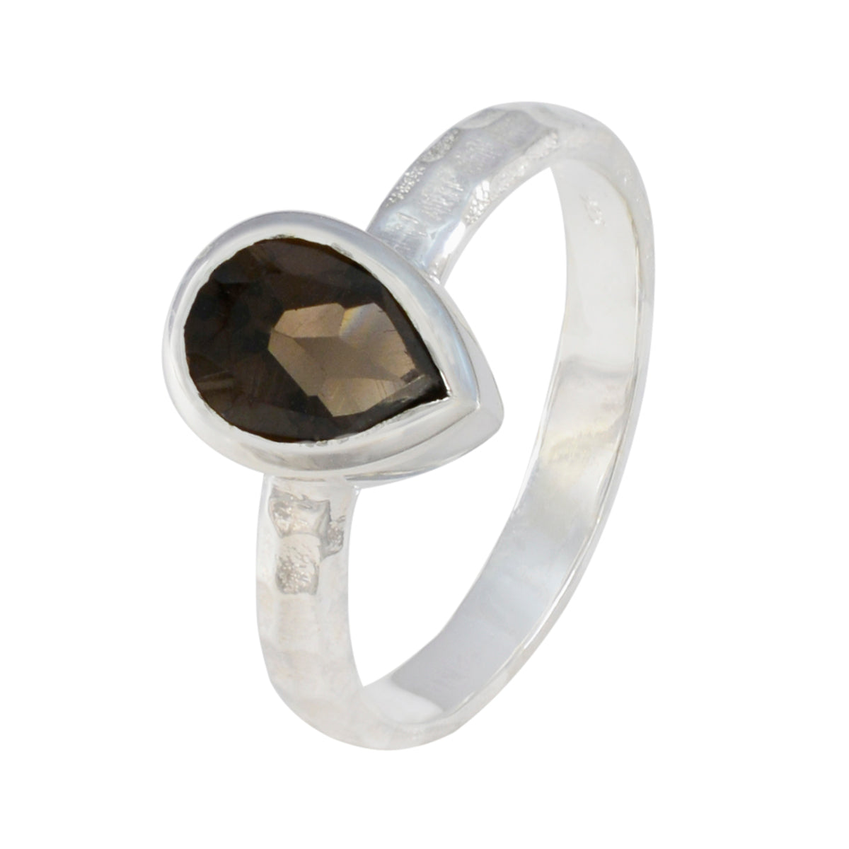 Smoky Quartz Solitaire Indian Silver Brown Gems Featherlight Graceful Ring Jewelry