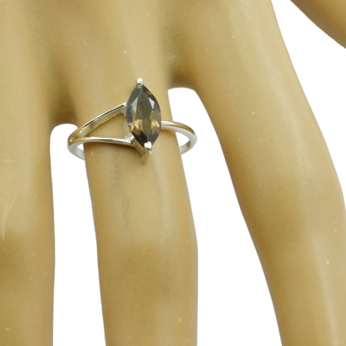 rökkvarts Solitaire Amerikansk 925 Sterling Silver Bruna Ädelstenar Elegant Trendig Ring Smycken Sekundär produktbild