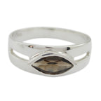 smoky quartz Solitaire Egyptian Silver Brown Gemstone Slim Modern Ring Jewellery