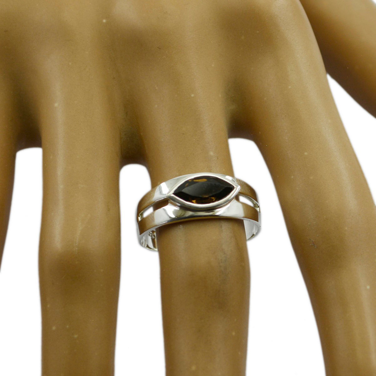 smoky quartz Solitaire Egyptian Silver Brown Gemstone Slim Modern Ring Jewellery