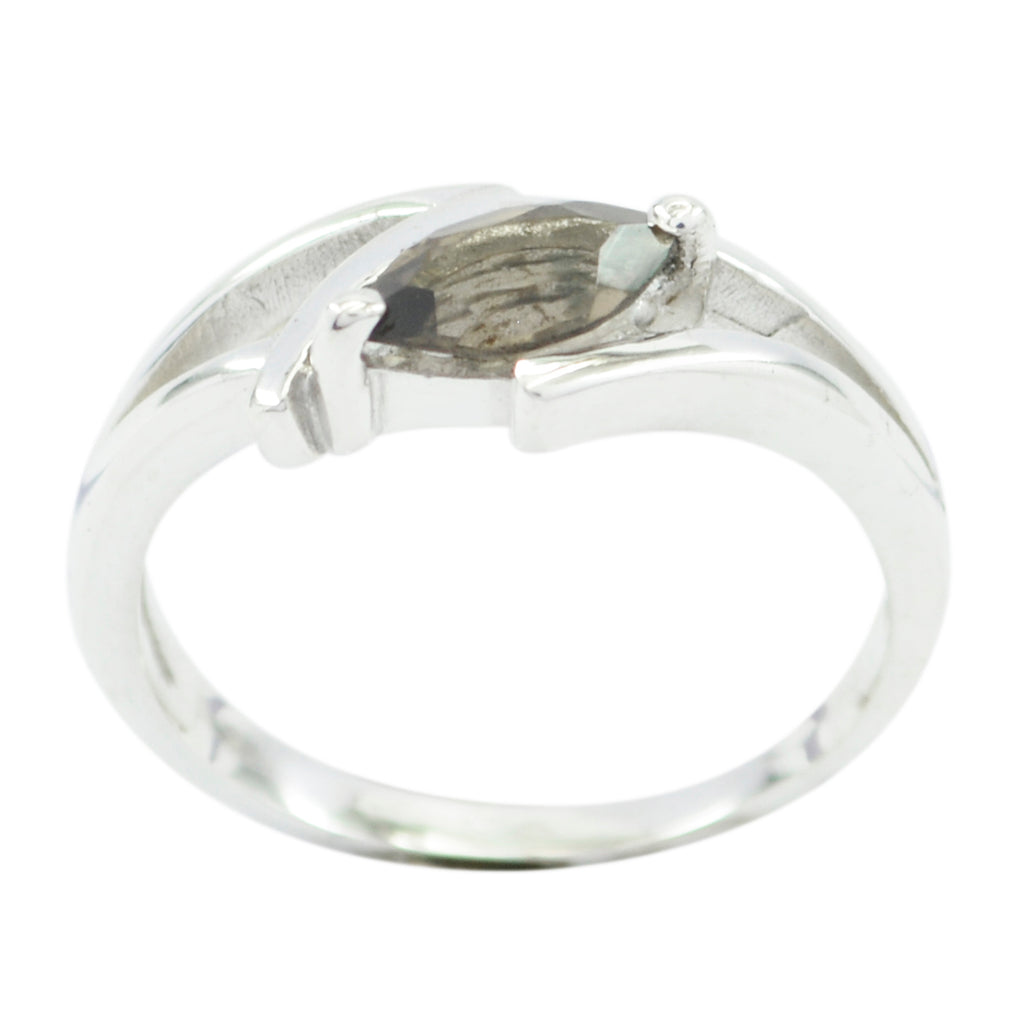 smoky quartz Solitaire Korean Silver Brown Gemstones Dainty Contemporary Ring Jewellery
