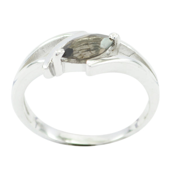 smoky quartz Solitaire Korean Silver Brown Gemstones Dainty Contemporary Ring Jewellery