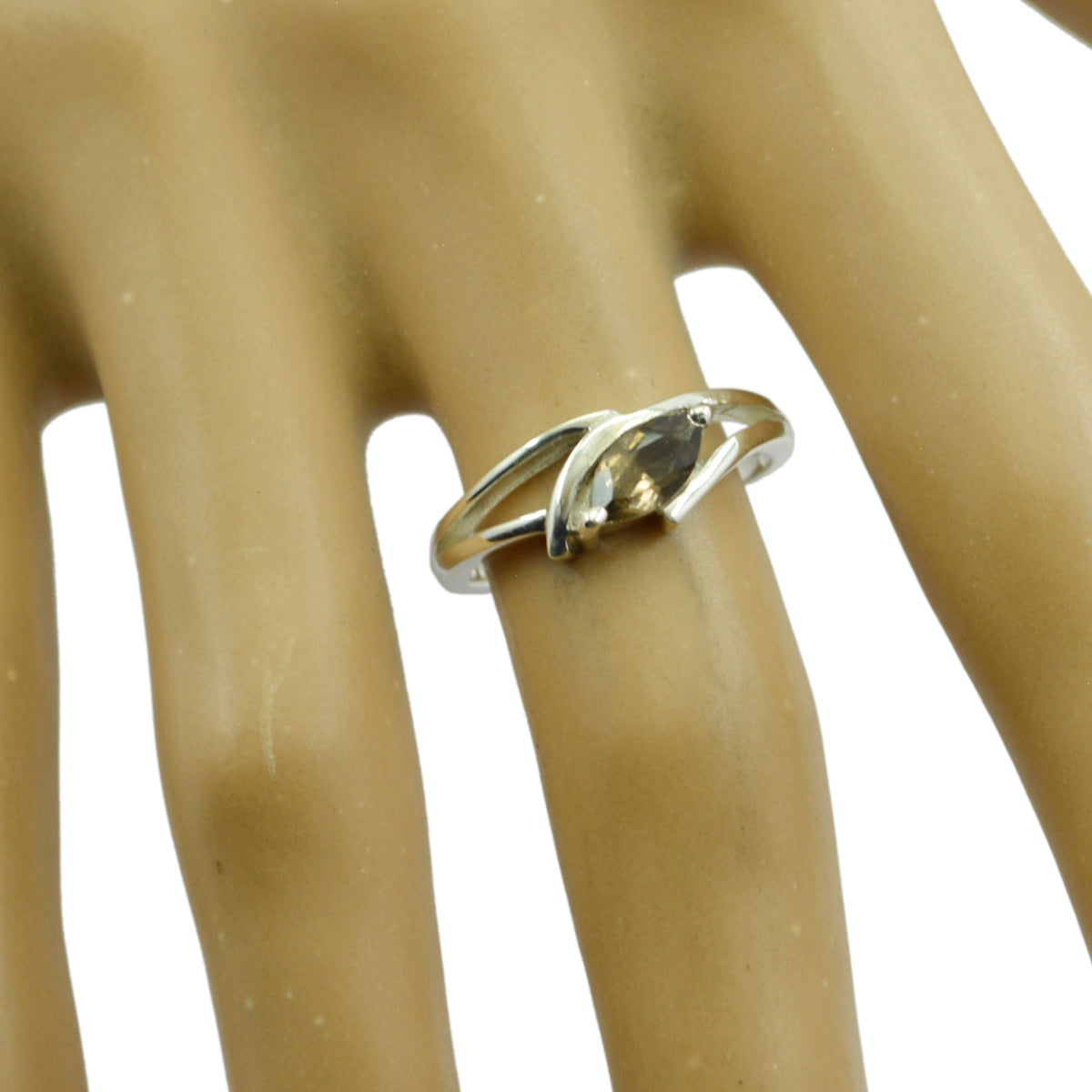 smoky quartz Solitaire Korean Silver Brown Gemstones Dainty Contemporary Ring Jewellery