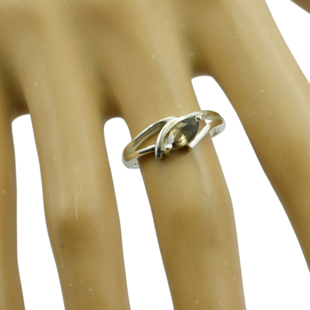 smoky quartz Solitaire Korean Silver Brown Gemstones Dainty Contemporary Ring Jewellery