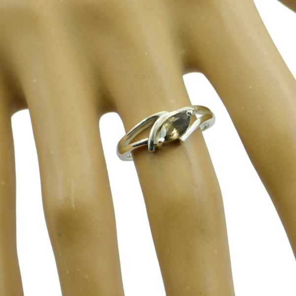 smoky quartz Solitaire Korean Silver Brown Gemstones Dainty Contemporary Ring Jewellery