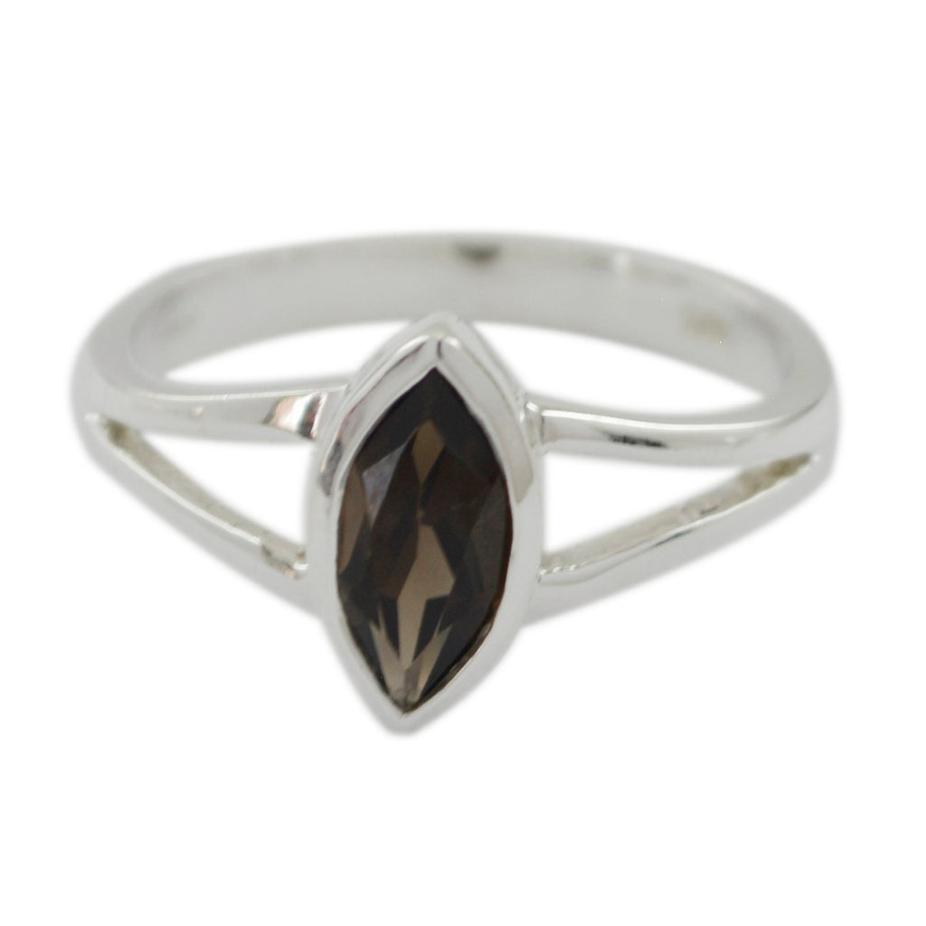 smoky quartz Solitaire Korean 925 Sterling Silver Brown Gemstones Dainty Geometric Ring Jewellery