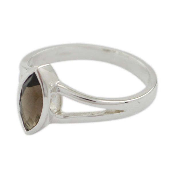 smoky quartz Solitaire Korean 925 Sterling Silver Brown Gemstones Dainty Geometric Ring Jewellery