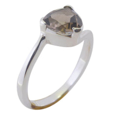 smoky quartz Solitaire Russian 925 Sterling Silver Brown Gemstone Dainty Geometric Ring Jewellery
