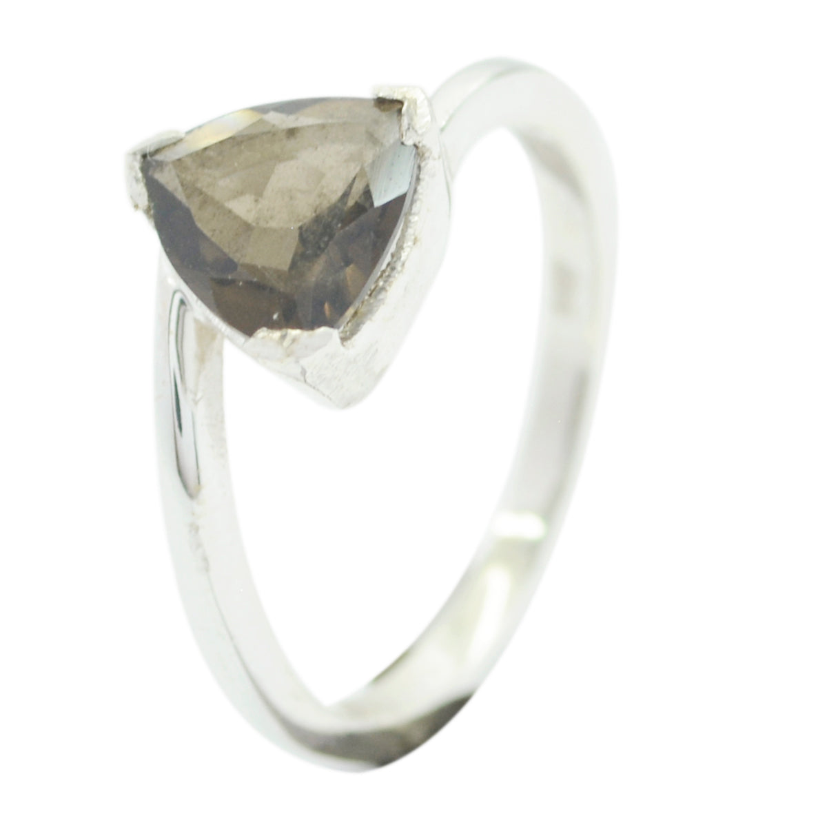 smoky quartz Solitaire Russian 925 Sterling Silver Brown Gemstone Dainty Geometric Ring Jewellery