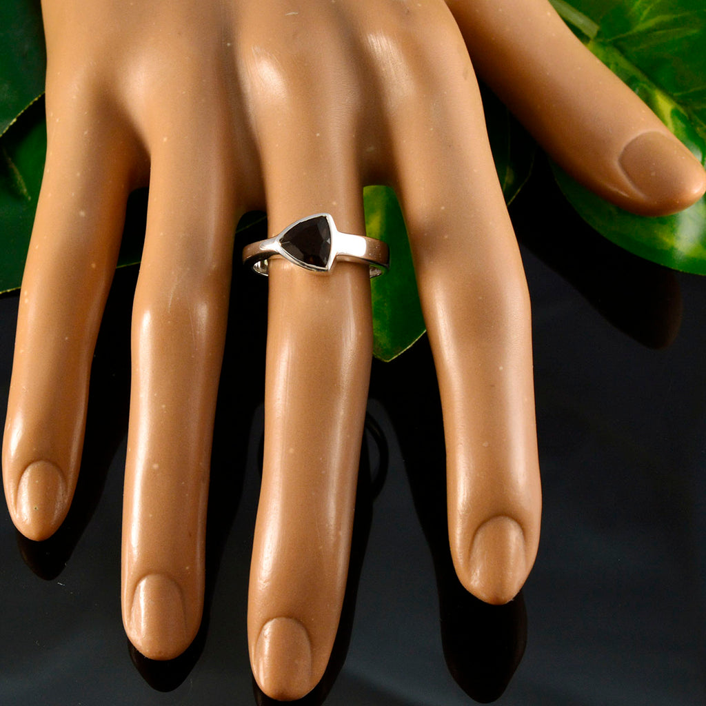 Smoky Quartz Solitaire Turkish Silver Brown Gemstones Tiny Artisan Ring Jewellery