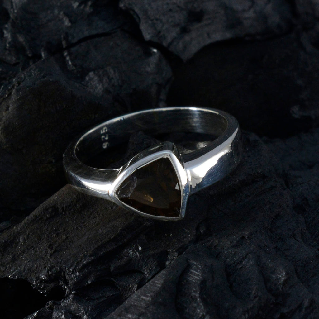 Smoky Quartz Solitaire Turkish Silver Brown Gemstones Tiny Artisan Ring Jewellery