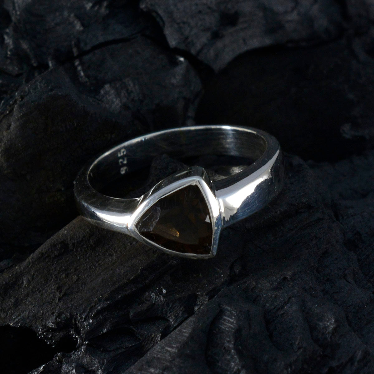 Smoky Quartz Solitaire Turkish Silver Brown Gemstones Tiny Artisan Ring Jewellery