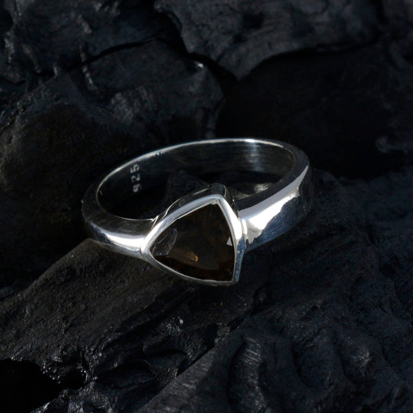 Smoky Quartz Solitaire Turkish Silver Brown Gemstones Tiny Artisan Ring Jewellery
