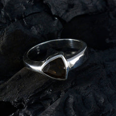 Smoky Quartz Solitaire Turkish Silver Brown Gemstones Tiny Artisan Ring Jewellery