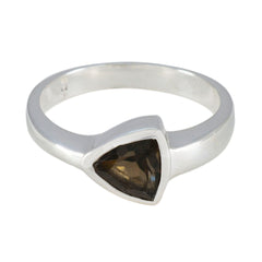 Smoky Quartz Solitaire Turkish Silver Brown Gemstones Tiny Artisan Ring Jewellery