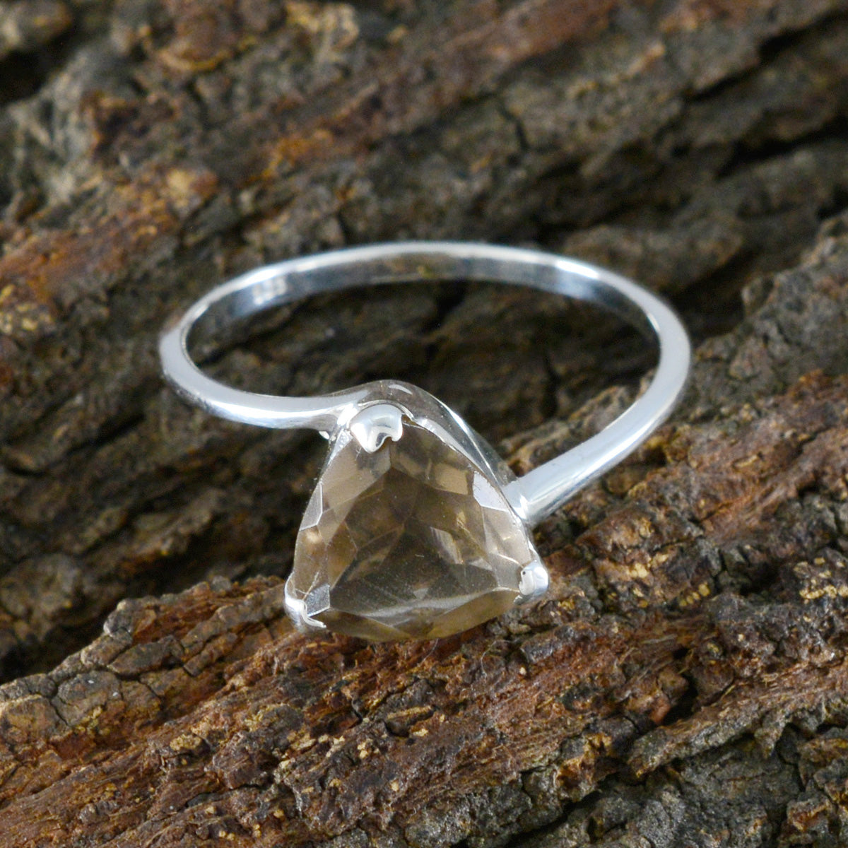 Smoky Quartz Solitaire Russian Sterling Silver Brown Gems Delicate Boho Ring Jewelry