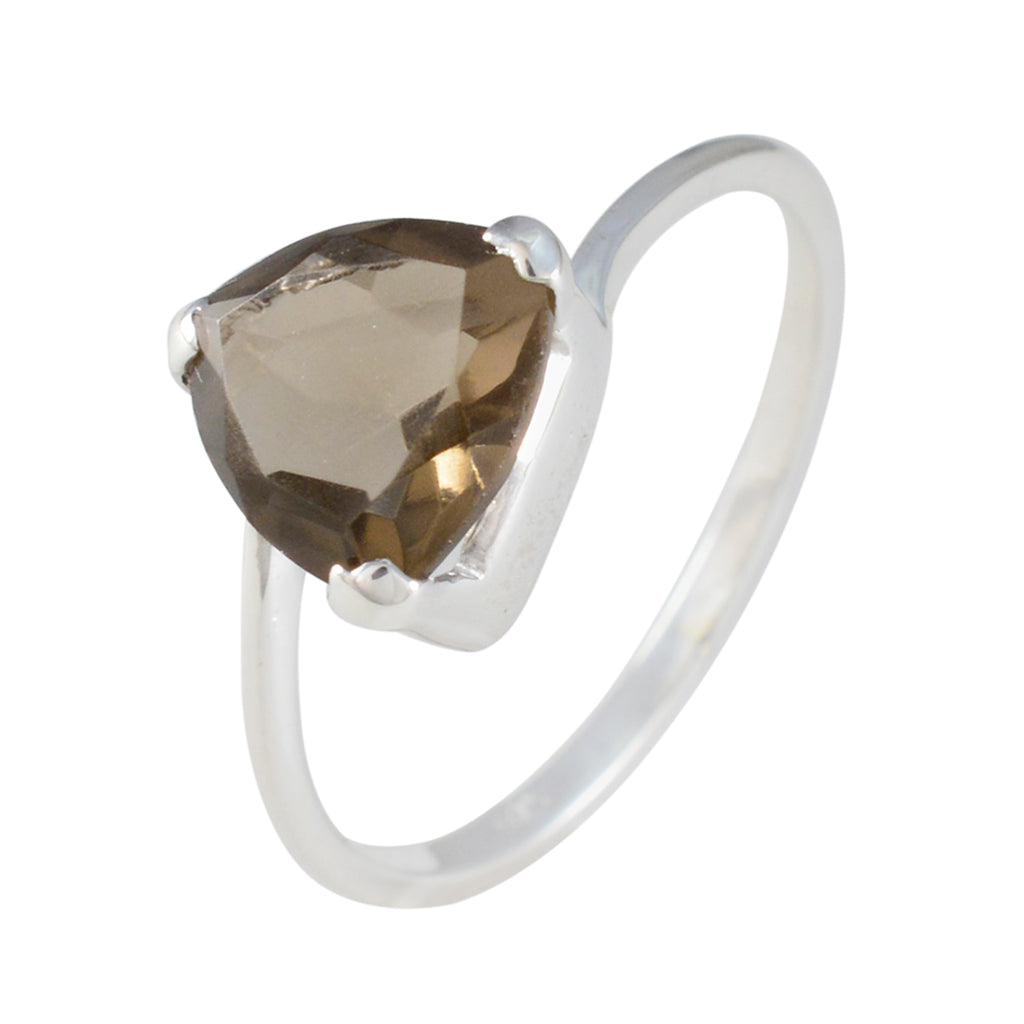 Smoky Quartz Solitaire Russian Sterling Silver Brown Gems Delicate Boho Ring Jewelry